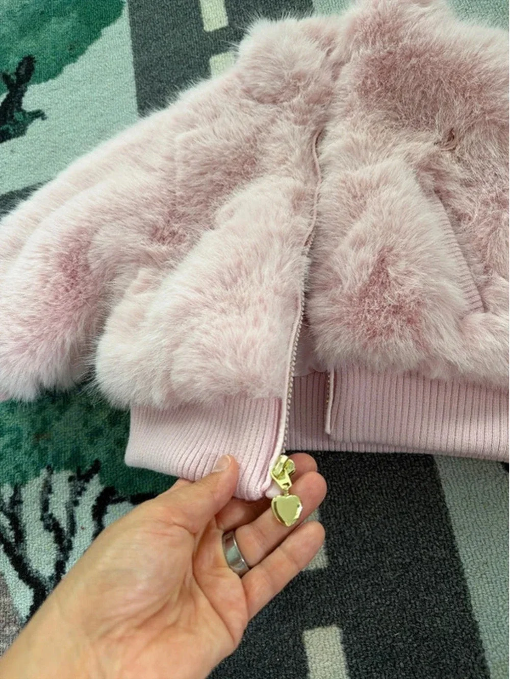 Cat & Jack Baby Pink Faux Fur Jacket with Heart Zipper Pull, Size 18 Months